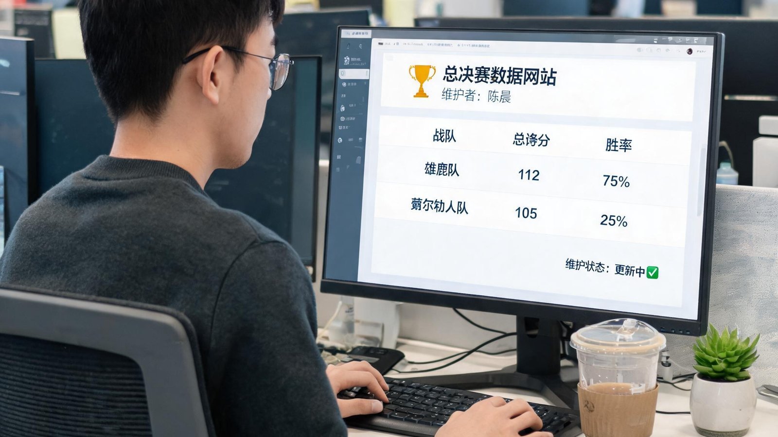 全栈开发陈晨在维护总决赛数据网站